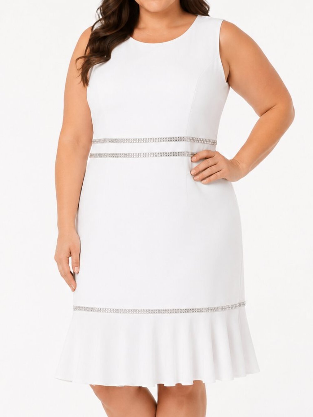 R&M Richards 7219 Ivory Flounce Dress 20W Rhinestone Wedding Guest Dress